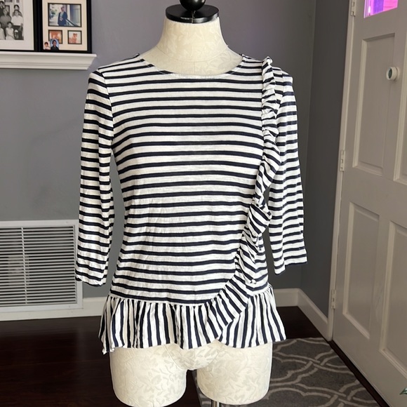 J. Crew Asymmetrical Ruffle Stripe Top - Picture 2 of 7